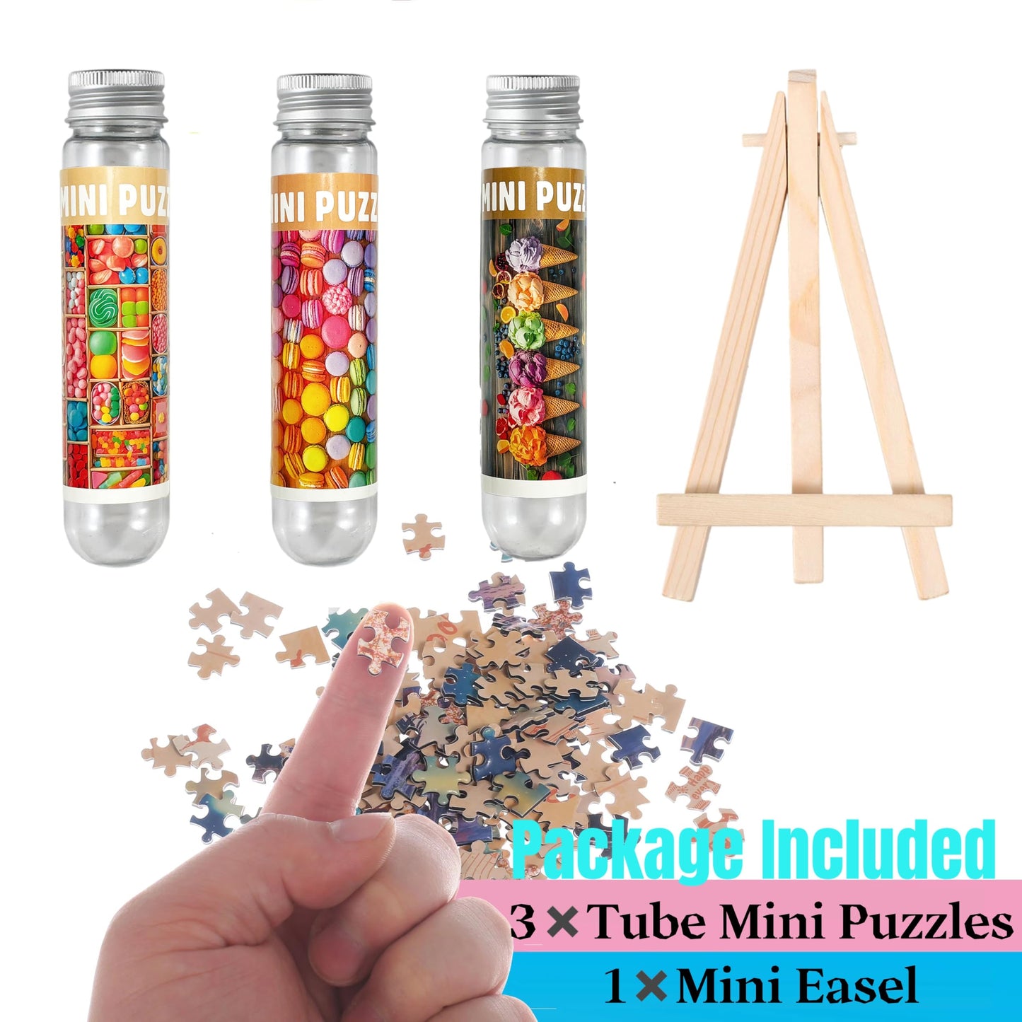 BJscoe Small Jigsaw Puzzles for Adults 150 Pieces Mini Jigsaw Puzzles Challenging Vintage Candy 6 x 4 Inches, 3 Pcs,Mini Easel Included