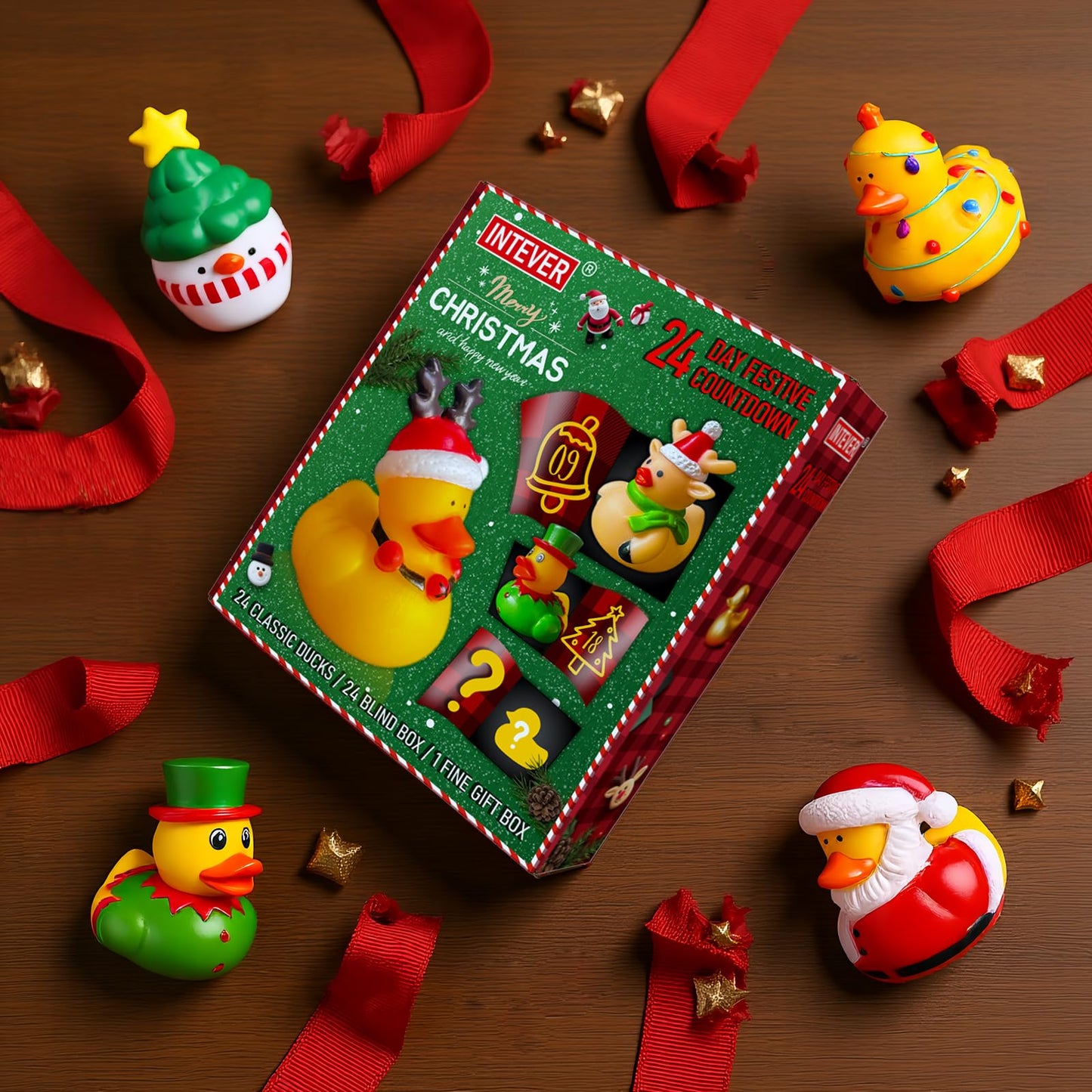 Intever 2025 Advent Calendar Christmas Ducks – 24 Days of Surprise Rubber Duck Gifts | Fun Holiday Countdown Toy Set for Christmas Party Favors, Stocking Stuffers & Decorations for Toddlers, Boys & Girls