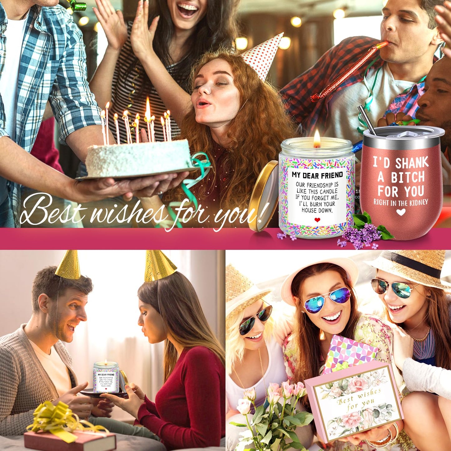 Birthday Gifts for Women Best Friends,Friendship Gifts for Women Her BFF Female Friends Bestie Sister Gift Basket from Sister Lavender Scented Candles 12oz Tumbler