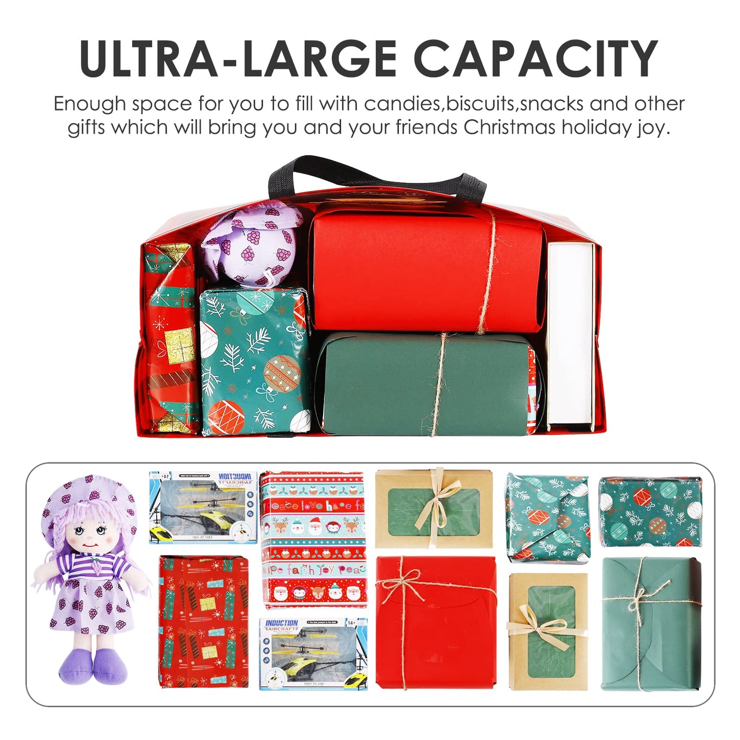 YANGTE 8 Pack Extra Large Christmas Gift Bags, Reusable Tote Bags with Handle Non-Woven Christmas Grocery Shopping Totes for Holiday Xmas, 16.9 * 12.6 * 6.8"