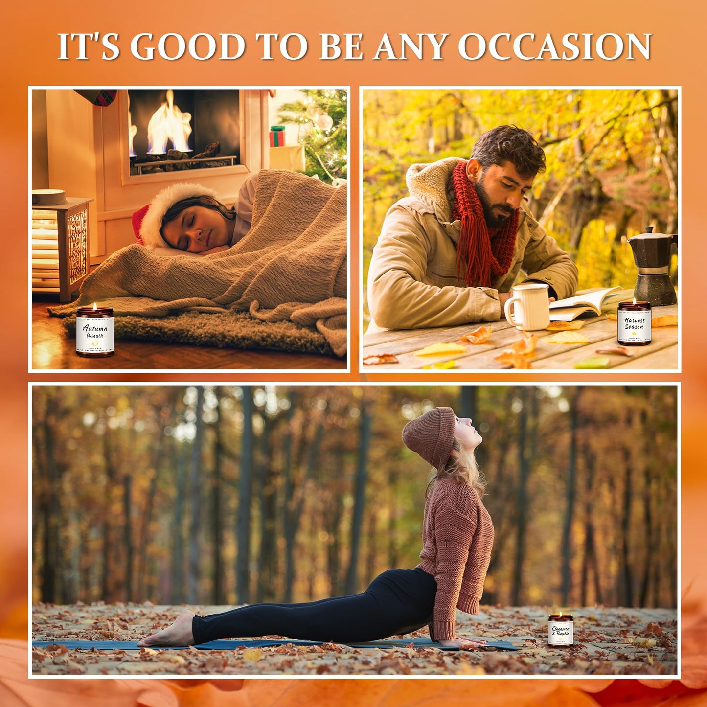 Fall Candles | 4 Pack Scented Candles, Soy Wax Candle Gifts for Women Men, Autumn Candle Home Scented, Fall Gift for Home Decor - Apple Pie/Cinnamon/Harvest/Wreath