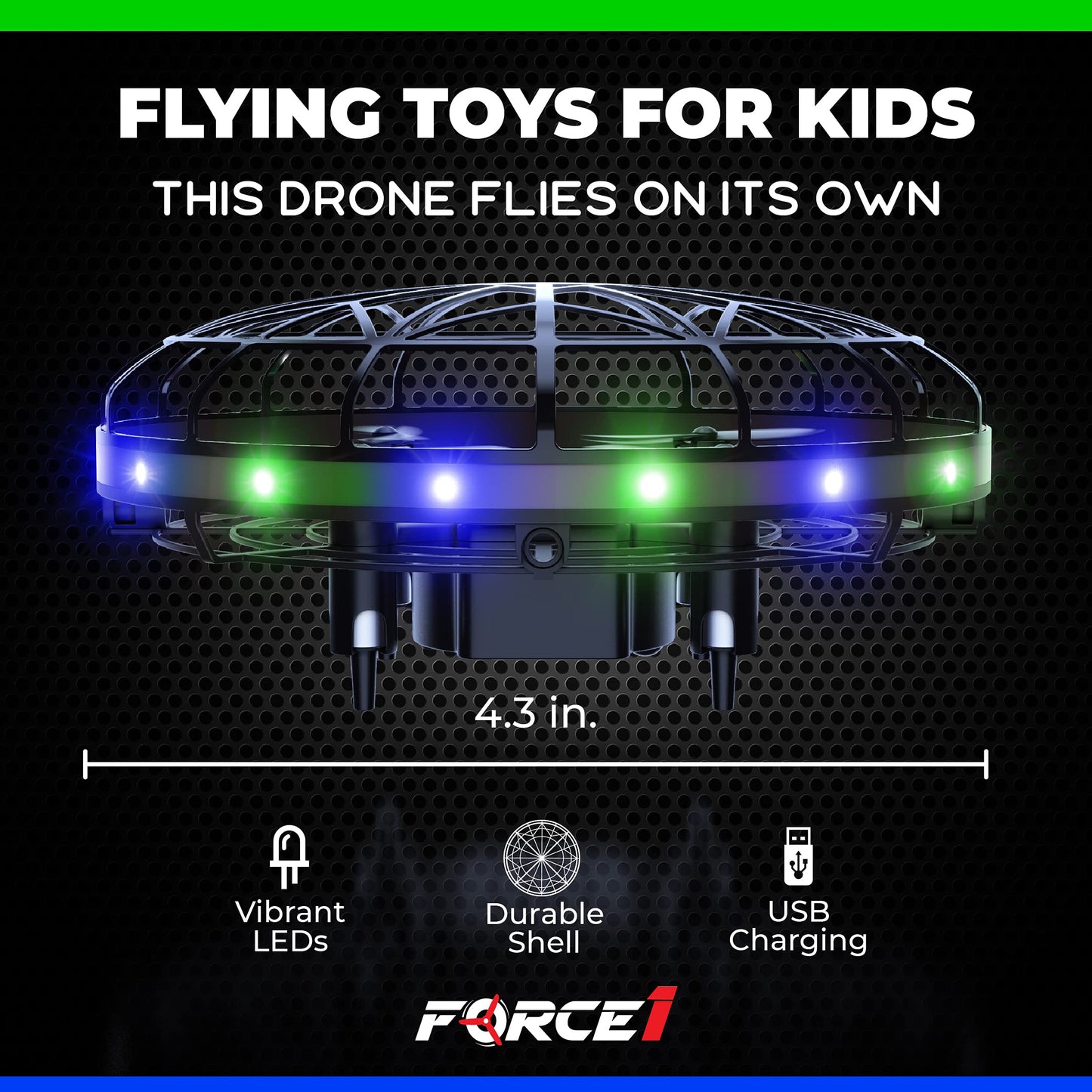 Force1 Scoot LED Hand Operated Drone for Kids or Adults - Hands Free Motion Sensor Mini Drones, Easy Indoor Flying Orb Ball Small UFO Toy for Boys and Girls (Green/Blue)