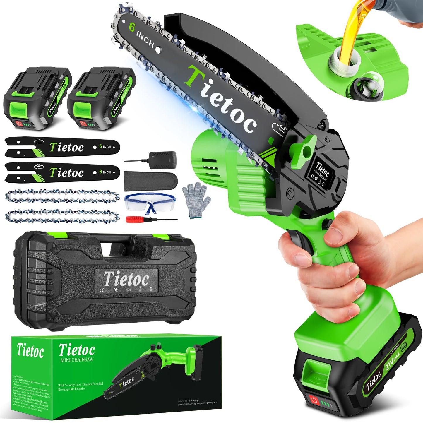 Tietoc Mini Chainsaw 6 Inch with 2 Batteries, Electric Saw Gifts for Men Dad Husband Gardener, Cool Gadgets for Men 2025, Mens Gifts for Fathers Birthday, Perfect Gifts Idea for Mothers Mom Women