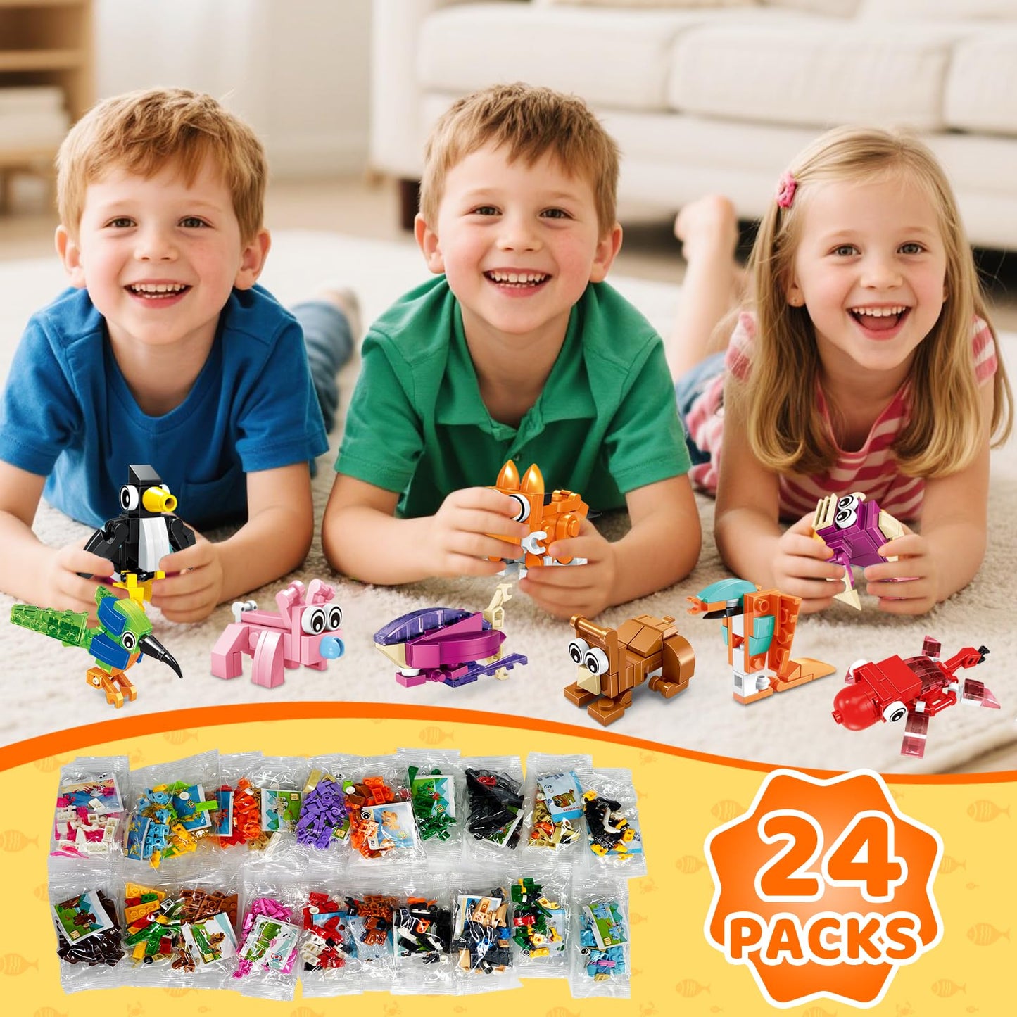 BOPEGOLO 24 Pack Mini Animals Building Block Toy Stocking Stuffers Classroom Prizes Goodie Bags Fillers Building Set, Birthday Gifts Party Favors for Boys Girls Ages 6 8 10 12