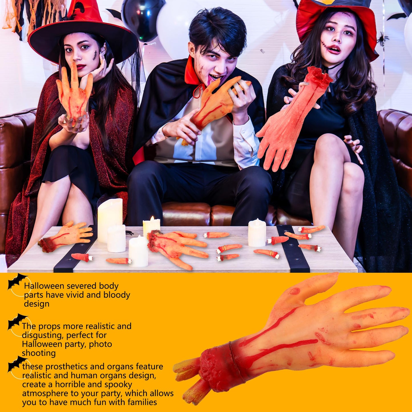 9 Pcs Halloween Fake Body Parts Realistic Fake Broken Hands Horror Prank Toys Broken Finger Props for Halloween Party Haunted House Party Decoration Supplies