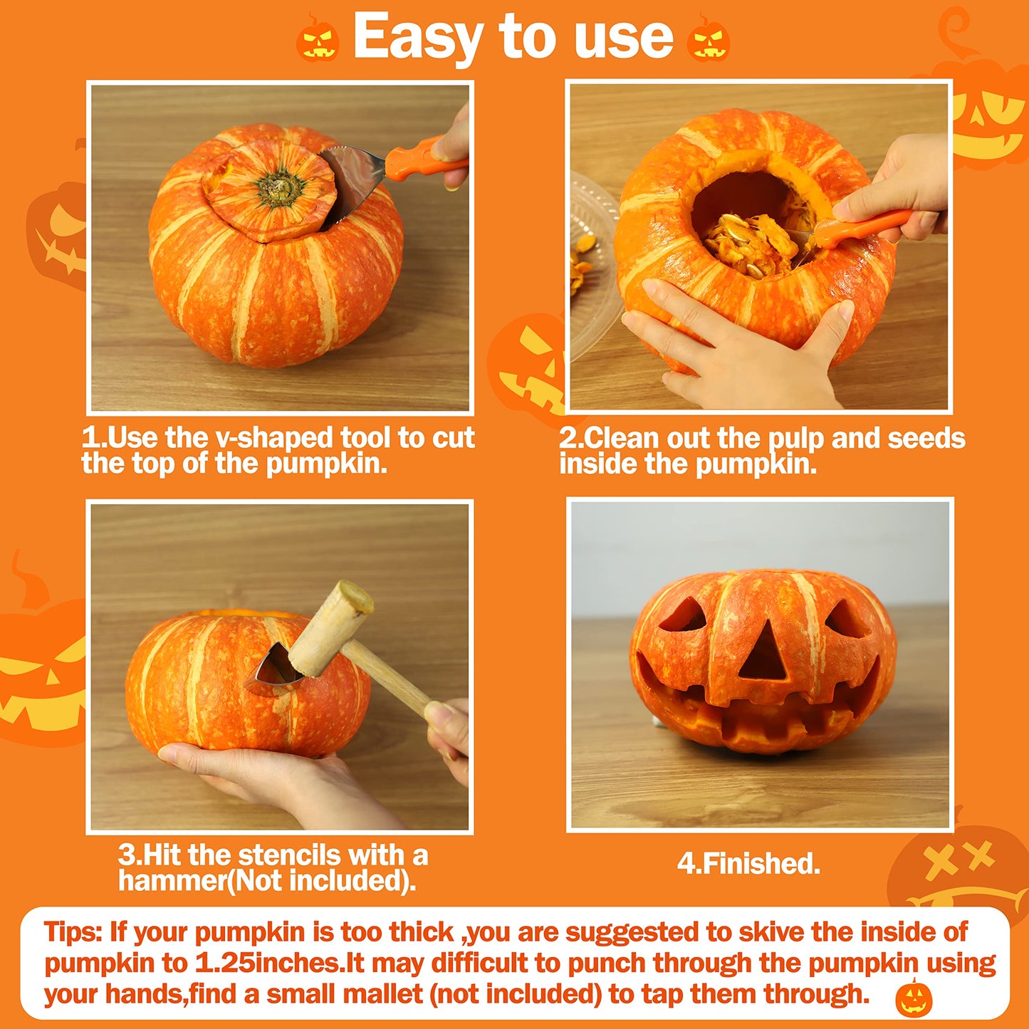31PCS Pumpkin Carving Kit for Kids - Pumpkin Carving Tools Included Stainless Stencils with LED Candle Lights Halloween Decorations (Mallet Not Included)