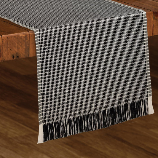 Homewear Arbor Stitch Woven Cotton Table Runner 16x80 Inch, 100% Cotton, Black, Dining Table Centerpiece for Kitchen, Living Room, Farmhouse, Boho Decor, Holiday & Everyday Party Decor, Rustic Home