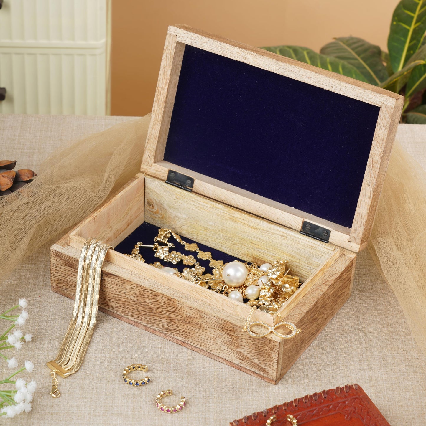 Ajuny Hand Crafted Wooden Decorative Jewelry Box - Butterfly Design Carved Multipurpose Handmade Treasure Chest Trinket Holder Keepsake Storage Organiser Best Gift 8x5 Inch