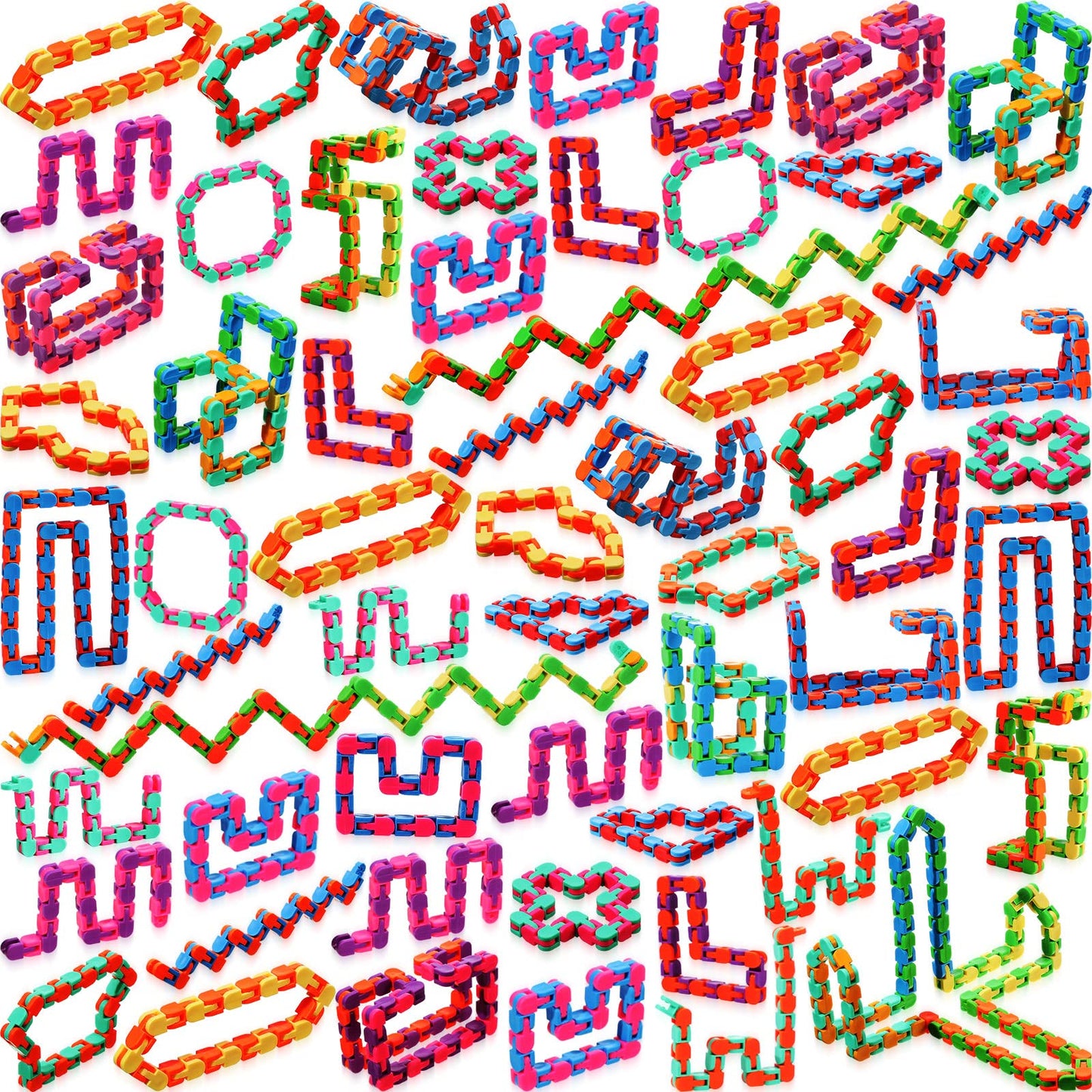 Sotiff 60 Pieces Wacky Track Fidget Toy Fidget Wacky Tracks Snap Colorful Snake Toys Gifts for Kids Adult Autism Stress Relief Therapy Toys Keeps Mind Focused(Classic Color,24 Links)