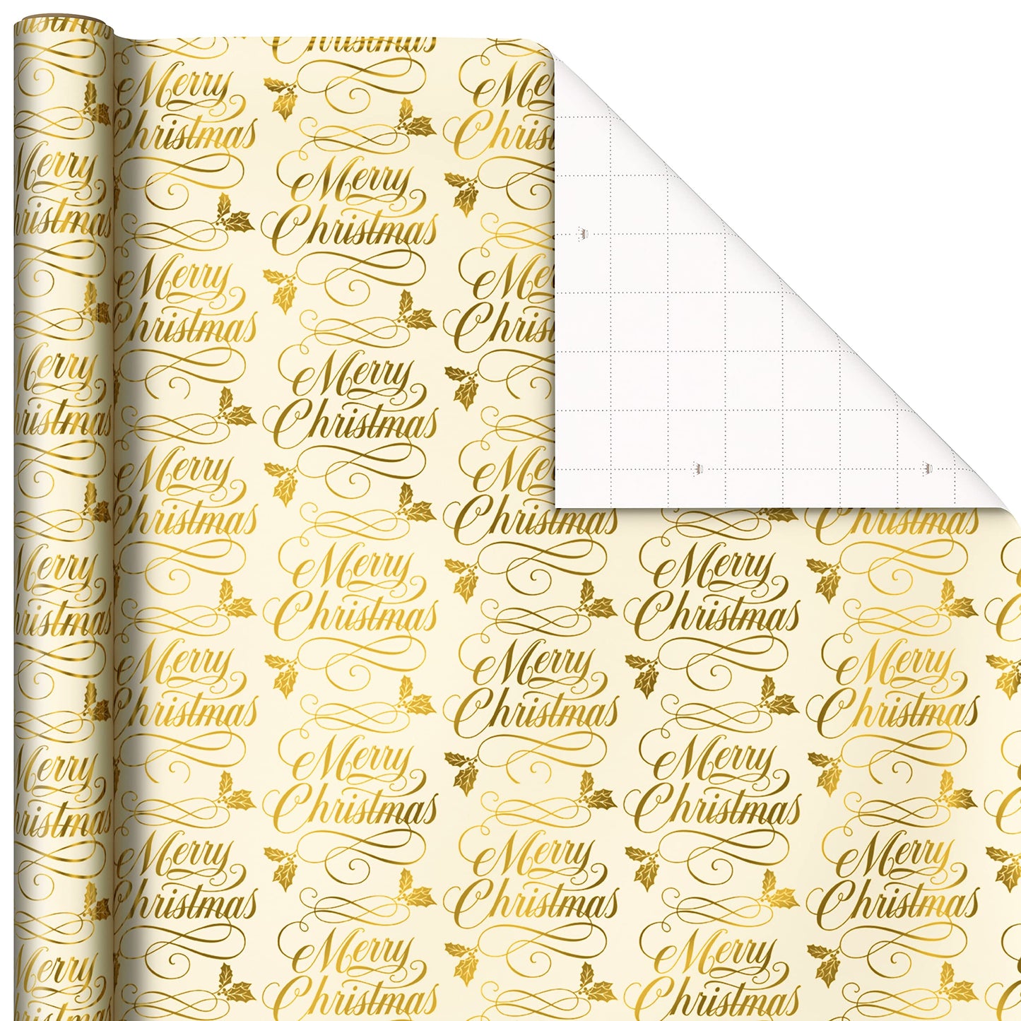 Hallmark Foil Christmas Wrapping Paper with Cut Lines on Reverse (3 Rolls: 60 sq. ft. ttl) Classic Santa Claus, Gold Merry Christmas, Green Plaid with Gold Trees