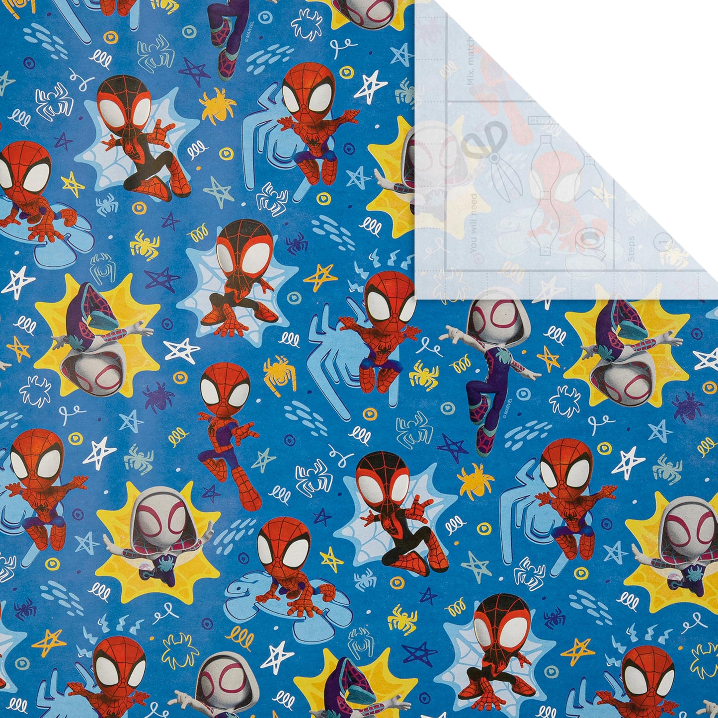 Hallmark Wrapping Paper Roll, Pack of 3 in 1 Marvel Spidey & His Amazing Friends Design, 2M Each, Birthday, Christmas, Blue
