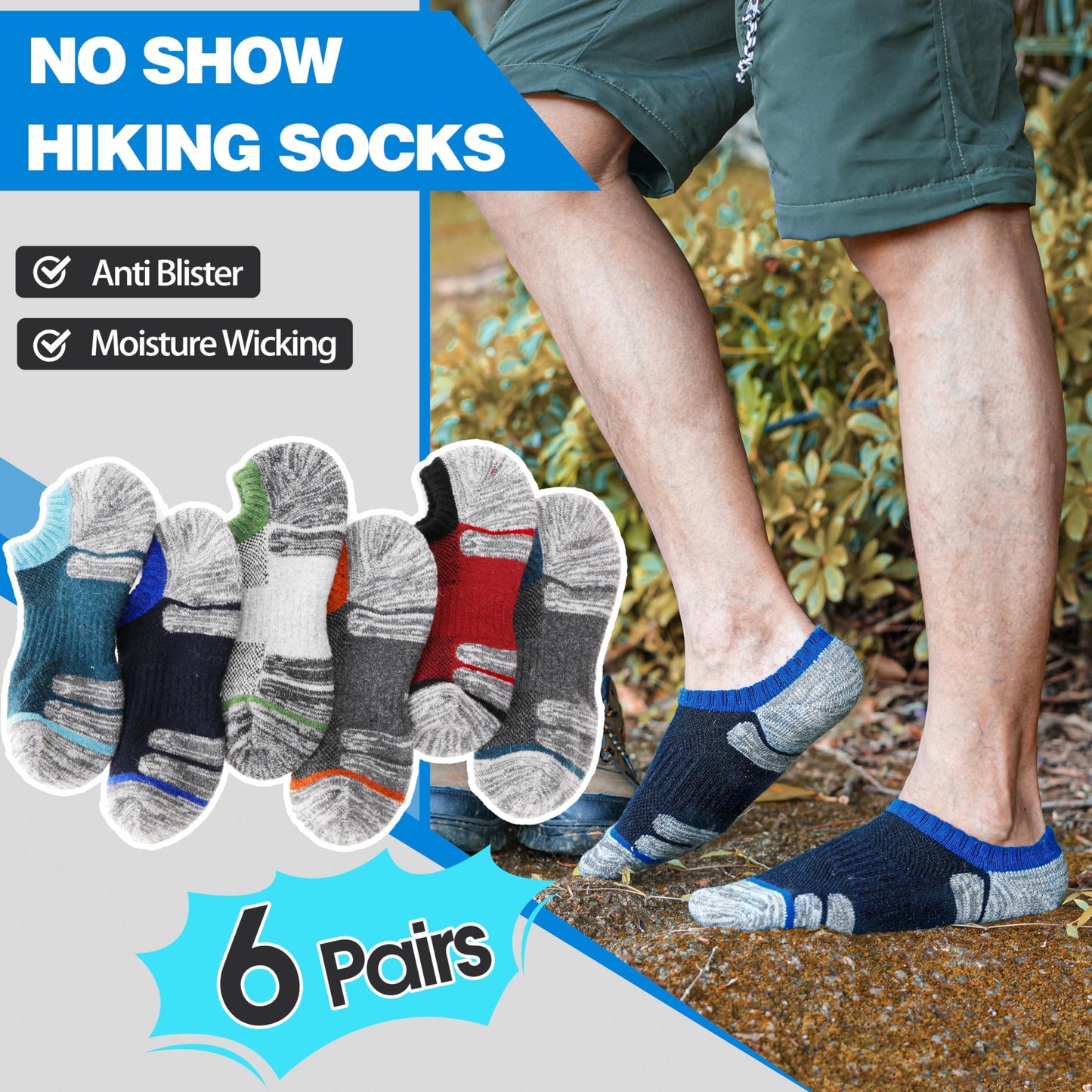 Merino Wool Hiking No Show Running Socks Thick Warm Low Cut Ankle Thermal Athletic Gift Socks for Women Men 6 Pairs Stocking Stuffers (Assorted,M)