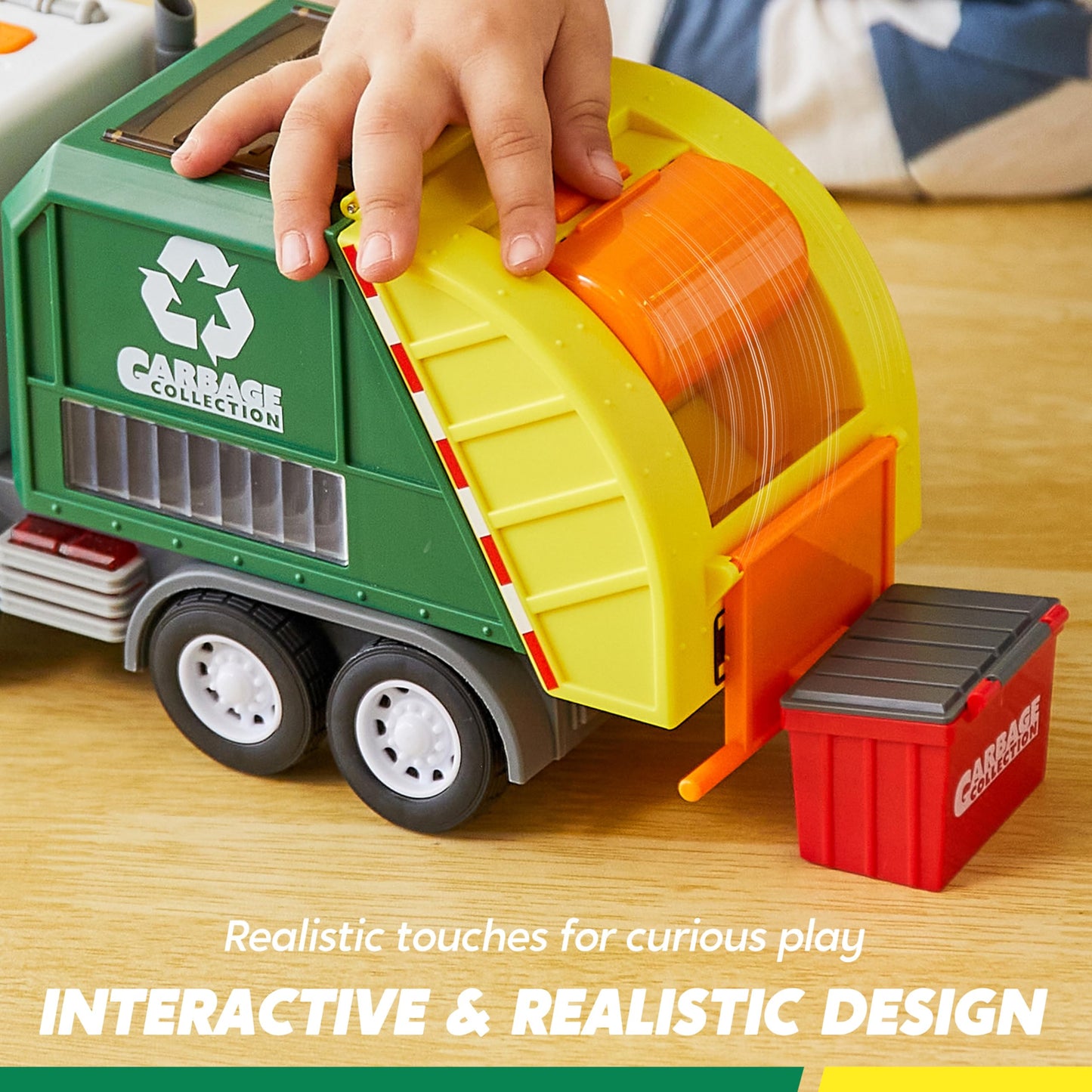 LED Garbage Truck Toy Set Includes Dumpster, Toy Truck with Mode Switch & Volume Control, Trash Vehicle with Lights and Sounds, Automatic Bump & Go Car