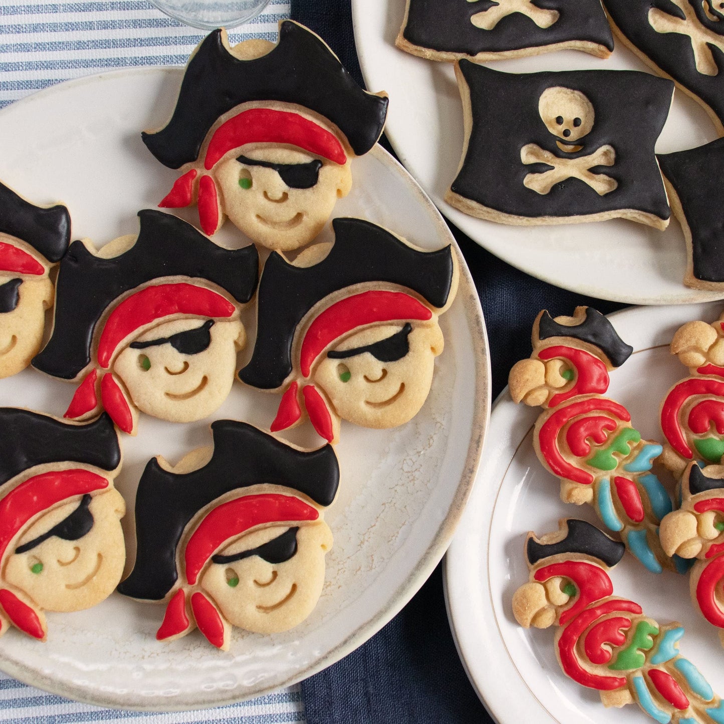 Bakerlogy Pirate Theme Cookie Cutters (Pirate Flag, Boy, Parrot) - Set of 3 Pieces
