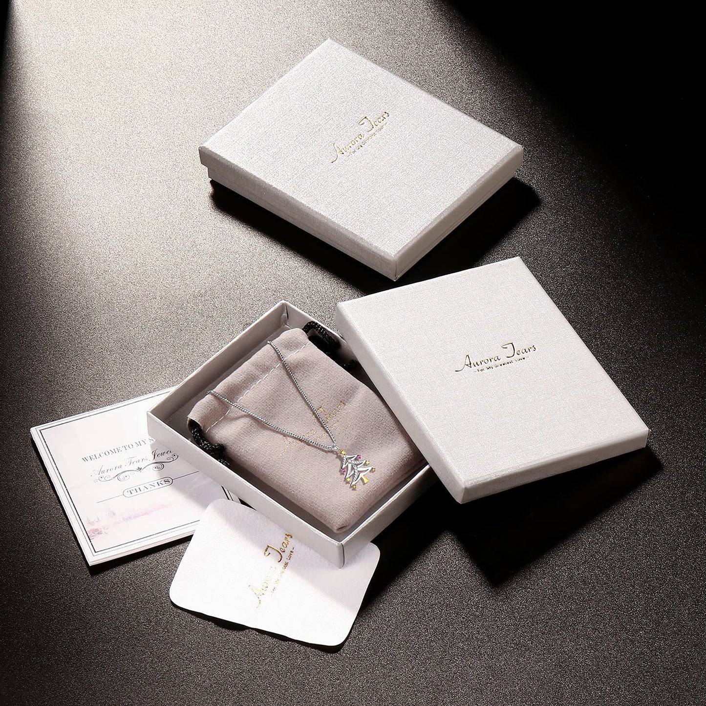 Aurora Tears 925 Sterling Silver Christmas Tree Pendant,Christmas Necklace Costume Jewelry Gift CZ Crystal Holiday Festival Jewelry Plant Pendant for Women