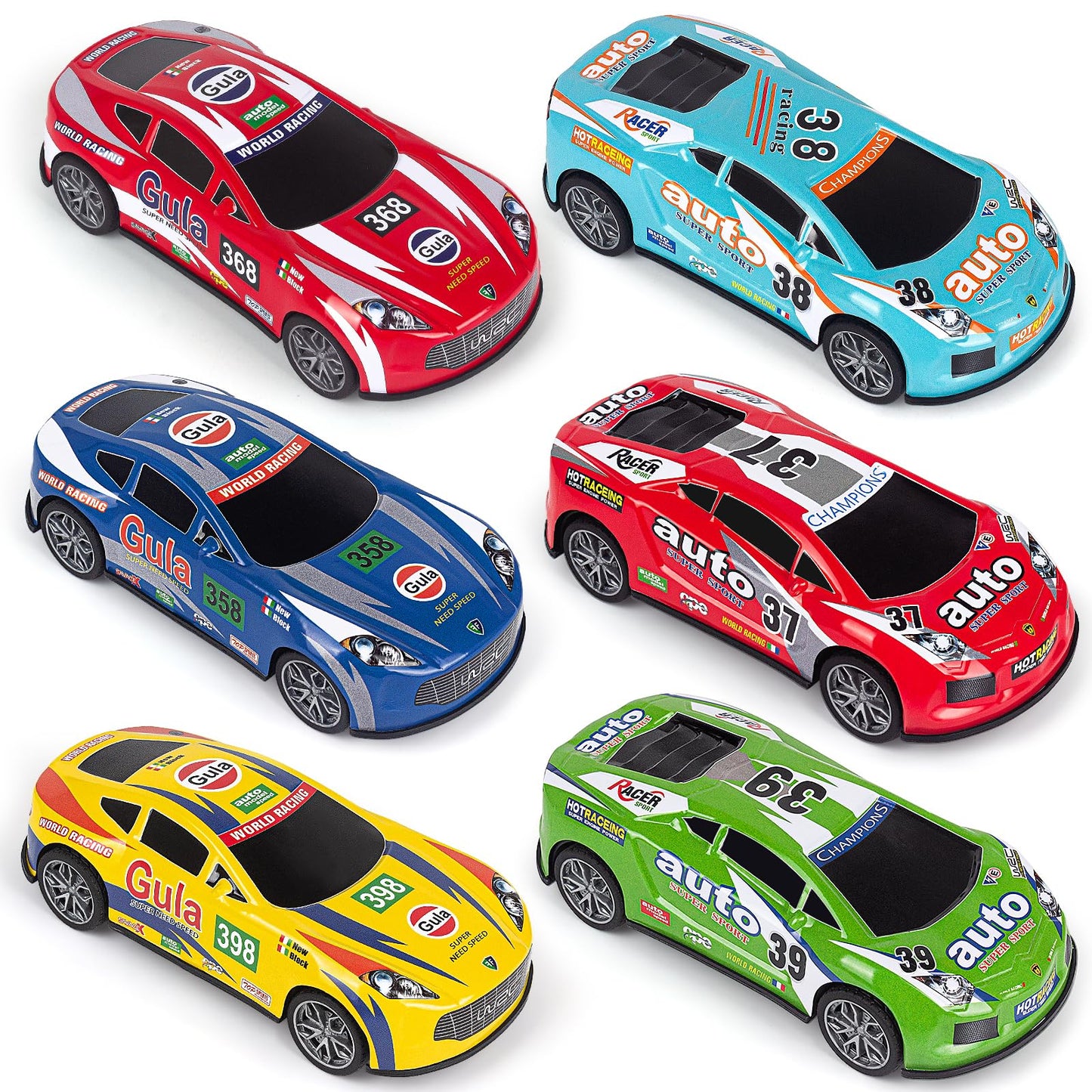 Race Toy Cars for Toddler Boys Girls 7 Inch Friction Powered Trucks for Kids Ages 3 4 5 6 7 8 Years Old Stocking Stuffers for Kids - 6Pack