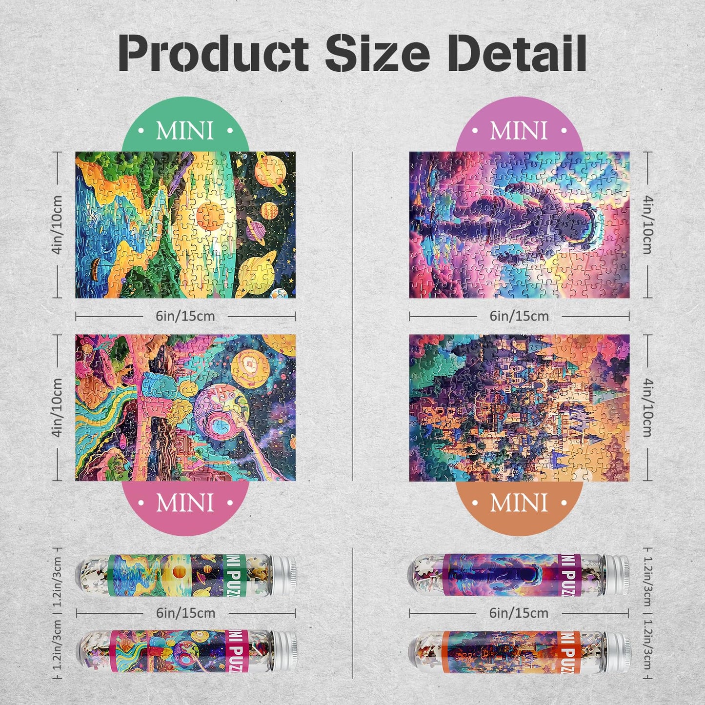 MISITU Small Jigsaw Puzzles for Adults Challenging Puzzle Small Puzzles Mini Jigsaw Puzzles 150 Pieces Micro Tiny Puzzle Art Puzzles Travel Puzzle Astronauts 6 x 4 Inches, 4 Packs