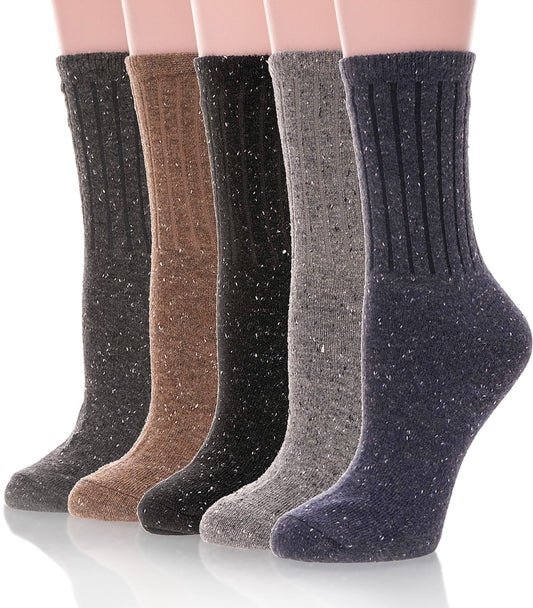 EBMORE 5 Pairs Merino Wool Socks for Women Thermal Warm Thick Winter Hiking Knit Cozy Crew Duty Work Soft Socks Stocking Stuffers Gift for Ladies 5 Pack(Dot Stripes(5 pairs))