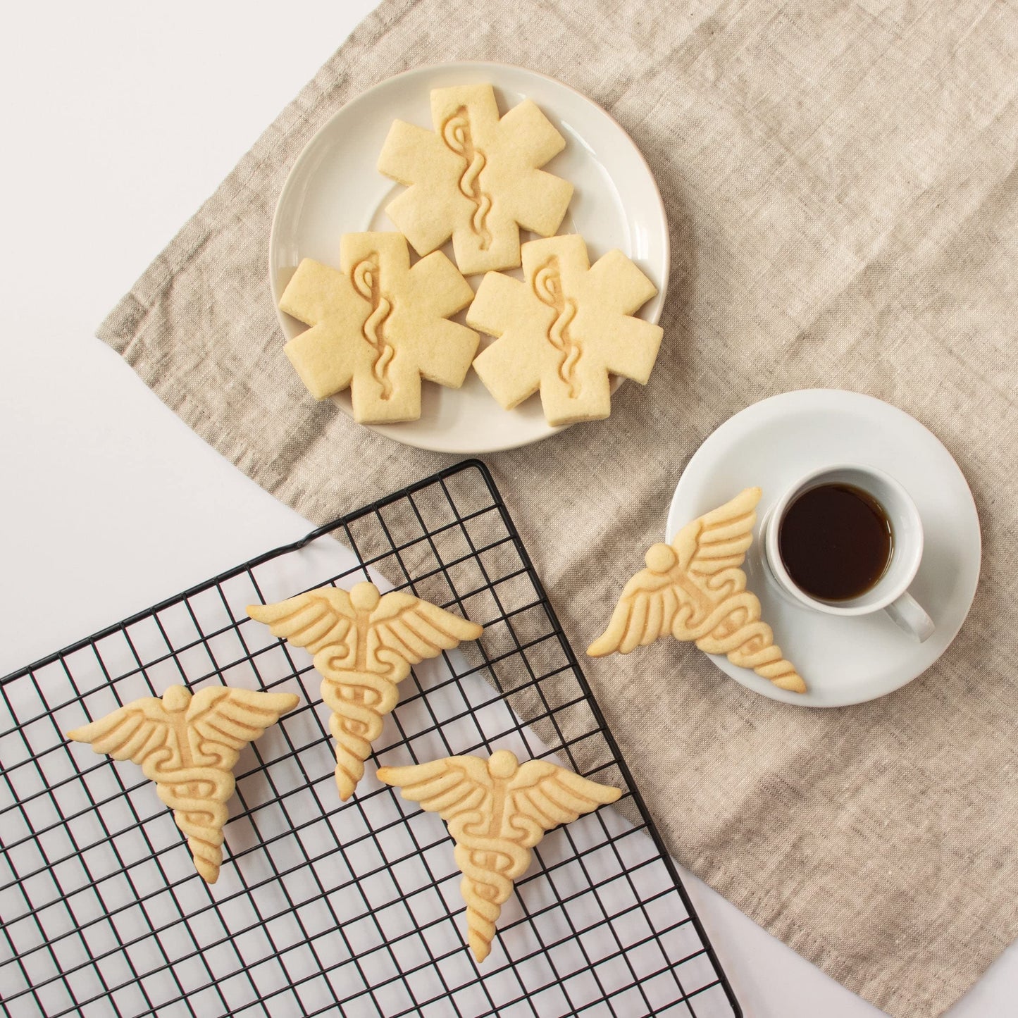 Set of 2 Medicine themed cookie cutters (Designs: EMS and Caduceus), 2 pieces - Bakerlogy