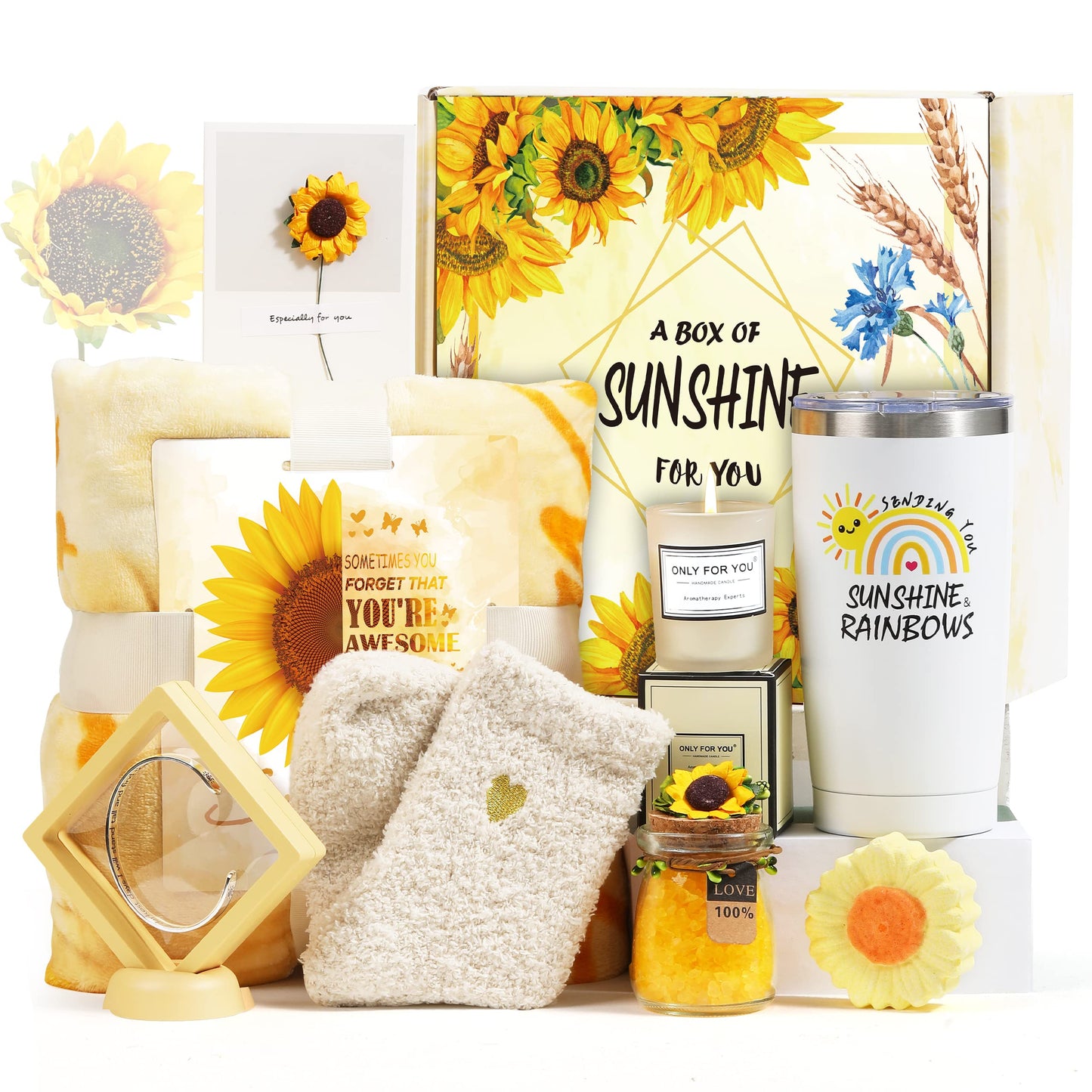 Sending Sunshine Gifts for Women, Sending Sunflower Gifts for Mom, 9 Pcs Spa Gifts for Women, Birthday Gift Sets, Gifts for her, Unique Holiday Gifts Basket for Women, Girlfriend, Sister, Mom, Wife