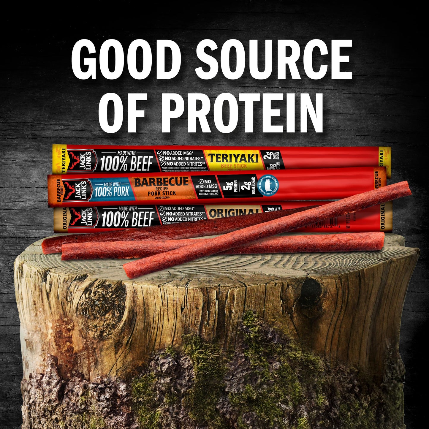 Jack Link's Meat Sticks Variety Pack, Original, Teriyaki, and Barbecue Pork - Protein Snack, Meat Snack Sticks Made with 100% Beef or Pork, Keto Friendly - 0.92 Oz. (20 Count)