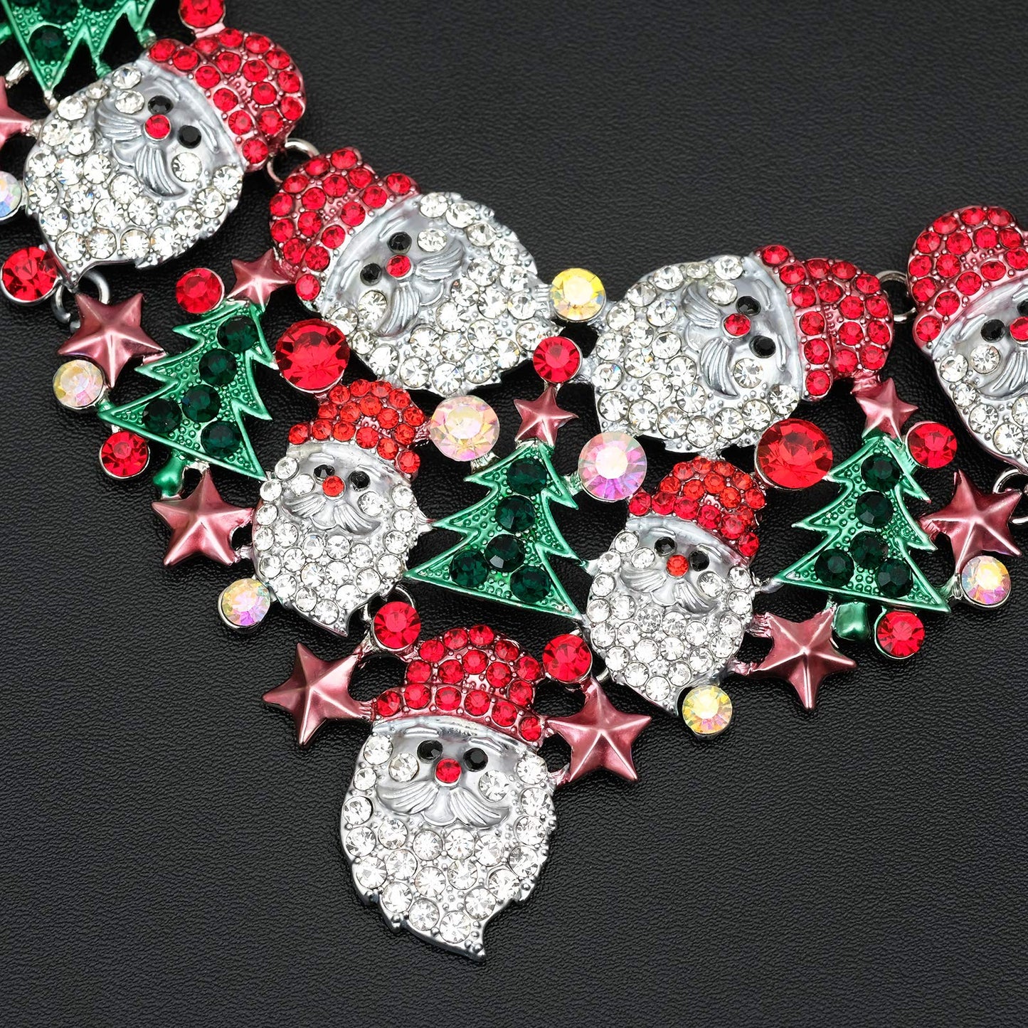 Luxury Statement Bib Necklace Earrings Santa Claus Christmas Tree Element Party Costume Jewelry Set Xmas Gift for Women