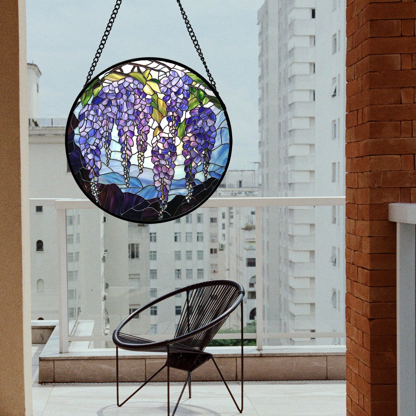 DASTOLL Stained Glass Window Hanging, Purple Wisteria Flowers Suncatcher for Doors Window Home Plant Sun Catchers Decoration Mother's Day Birthday Gifts for Women, Men, and Mom 6.3x6.3 in