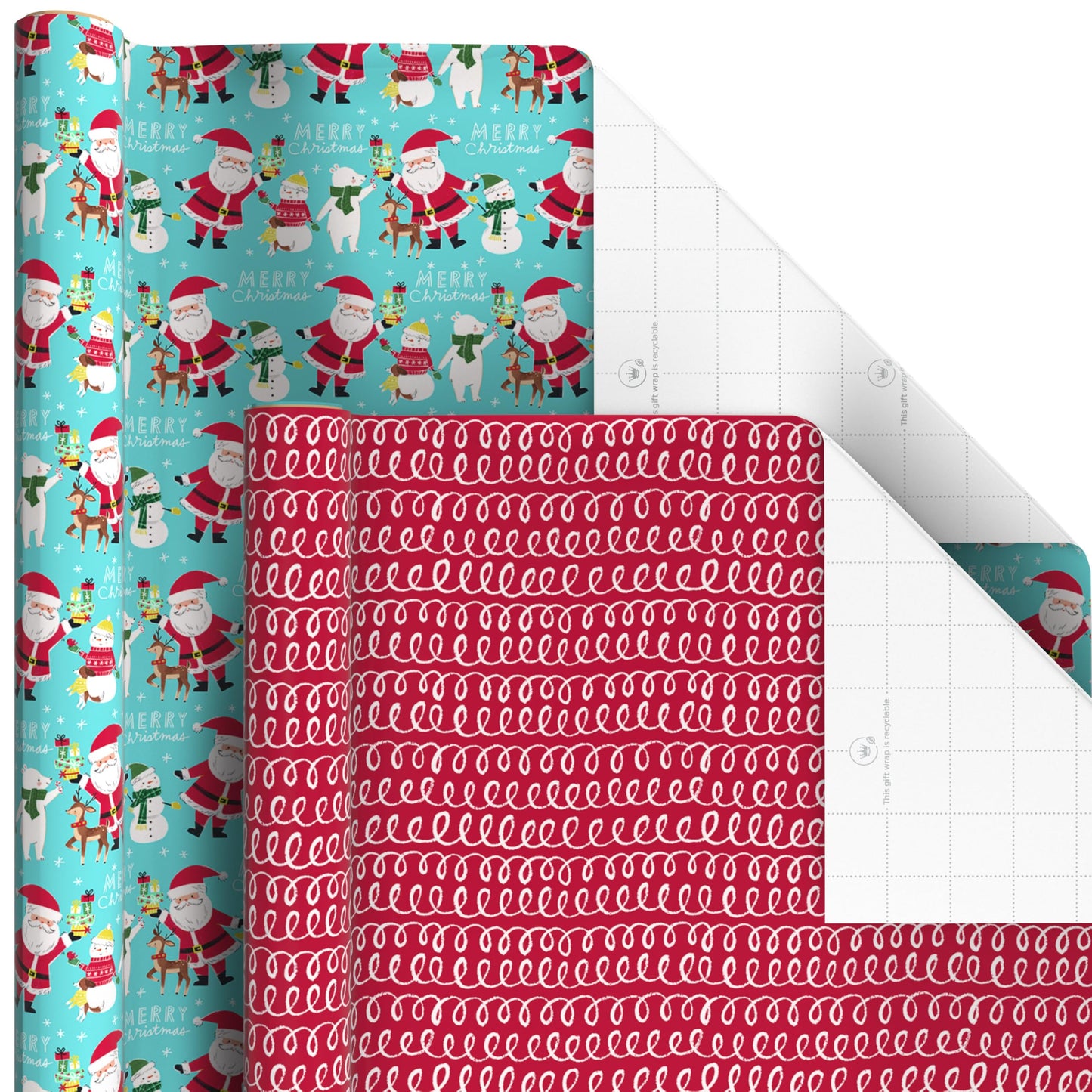 Hallmark Kids Christmas Wrapping Paper Rolls with Cutlines on Reverse (6 Rolls: 180 Sq. Ft. Total) Snowman, Snowflakes, Penguins, Santa Claus