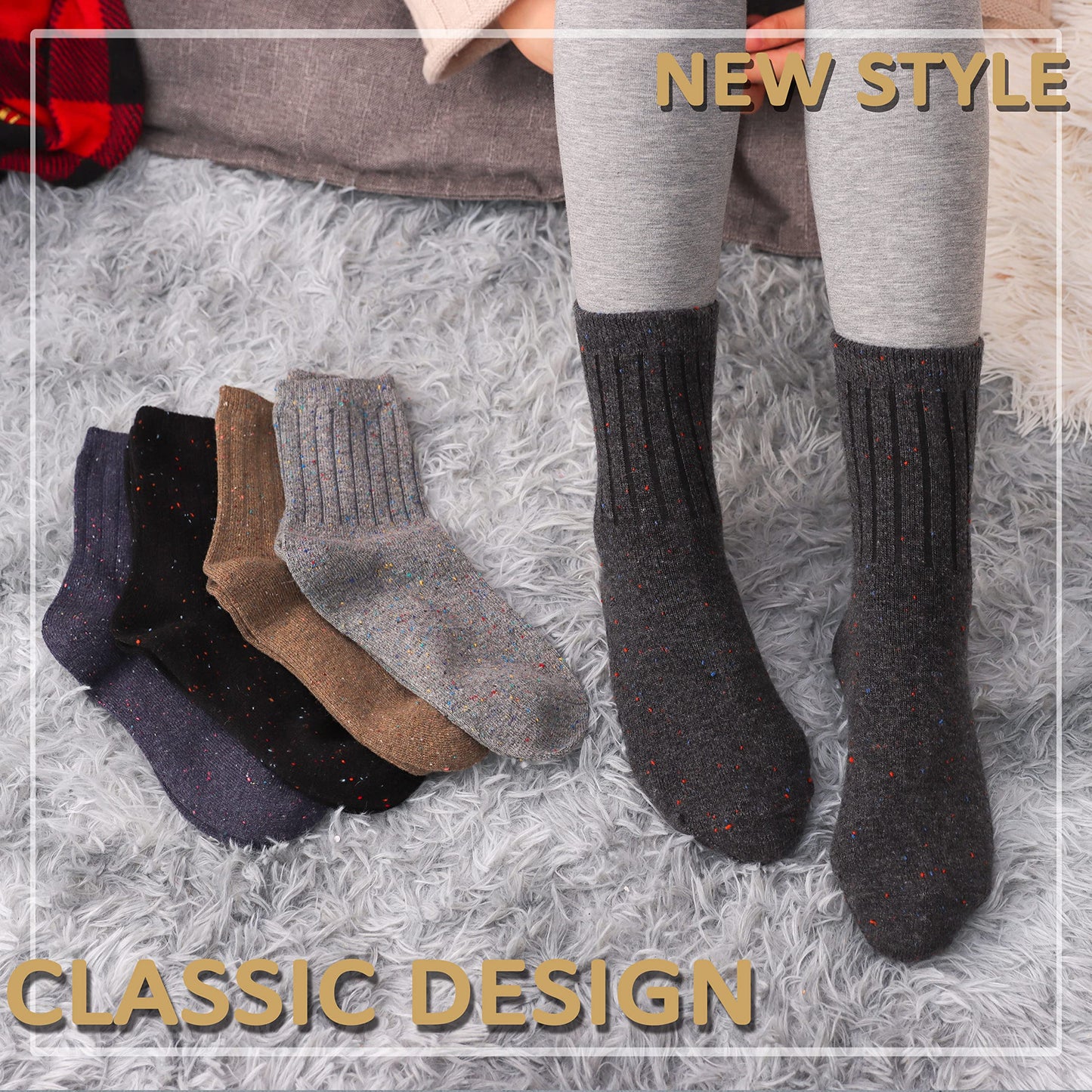 EBMORE 5 Pairs Merino Wool Socks for Women Thermal Warm Thick Winter Hiking Knit Cozy Crew Duty Work Soft Socks Stocking Stuffers Gift for Ladies 5 Pack(Dot Stripes(5 pairs))