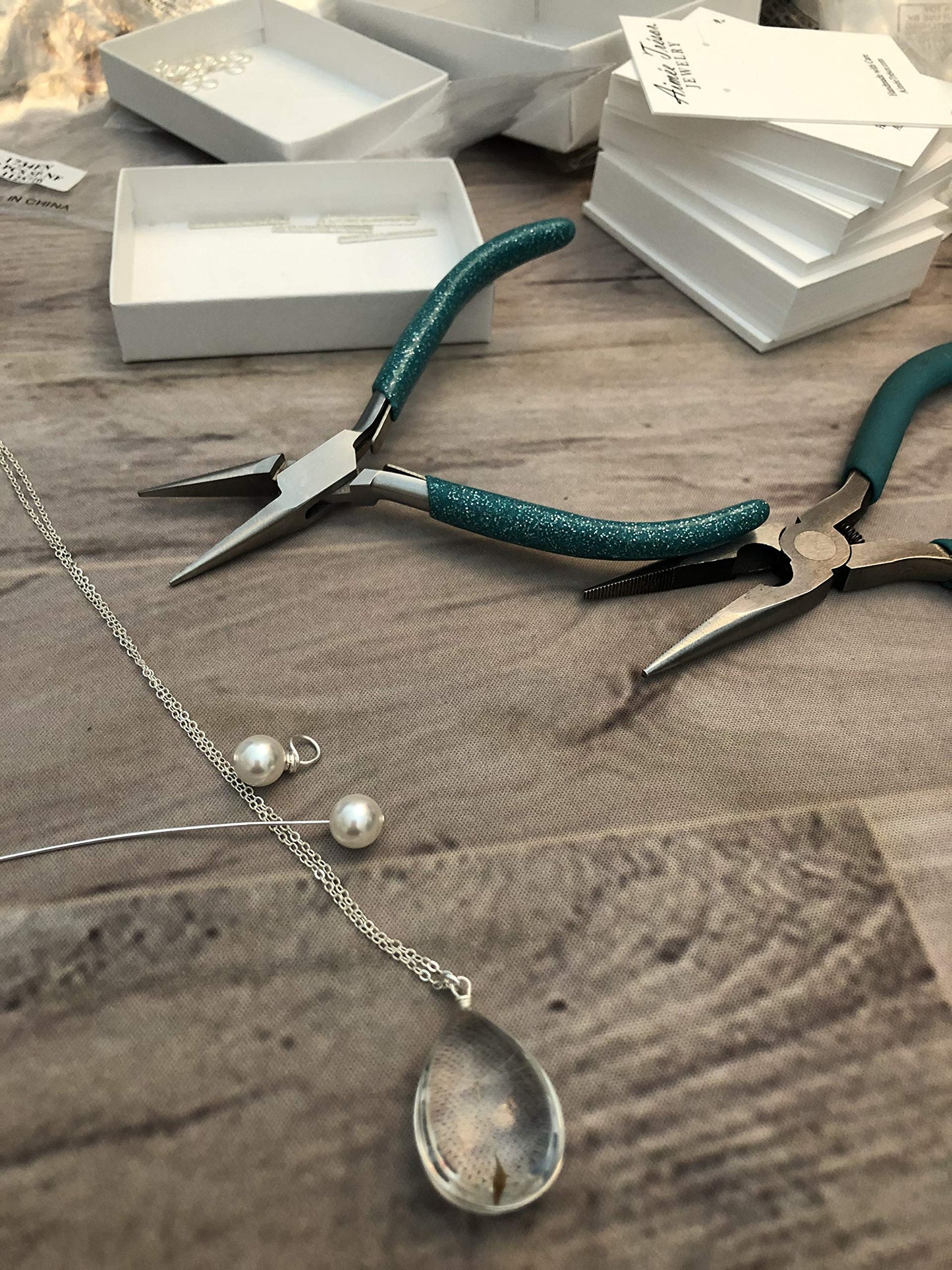 Popular Glass Dandelion Wish Pendant Necklace with Crystal Pearl Charm on 18 Inch Sterling Silver Chain, Beautifully Elegant Gift, by Aimee Tresor Jewelry